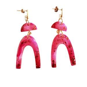Handmade Pink and GOLD Resin Dangle Earrings with Gold Accents